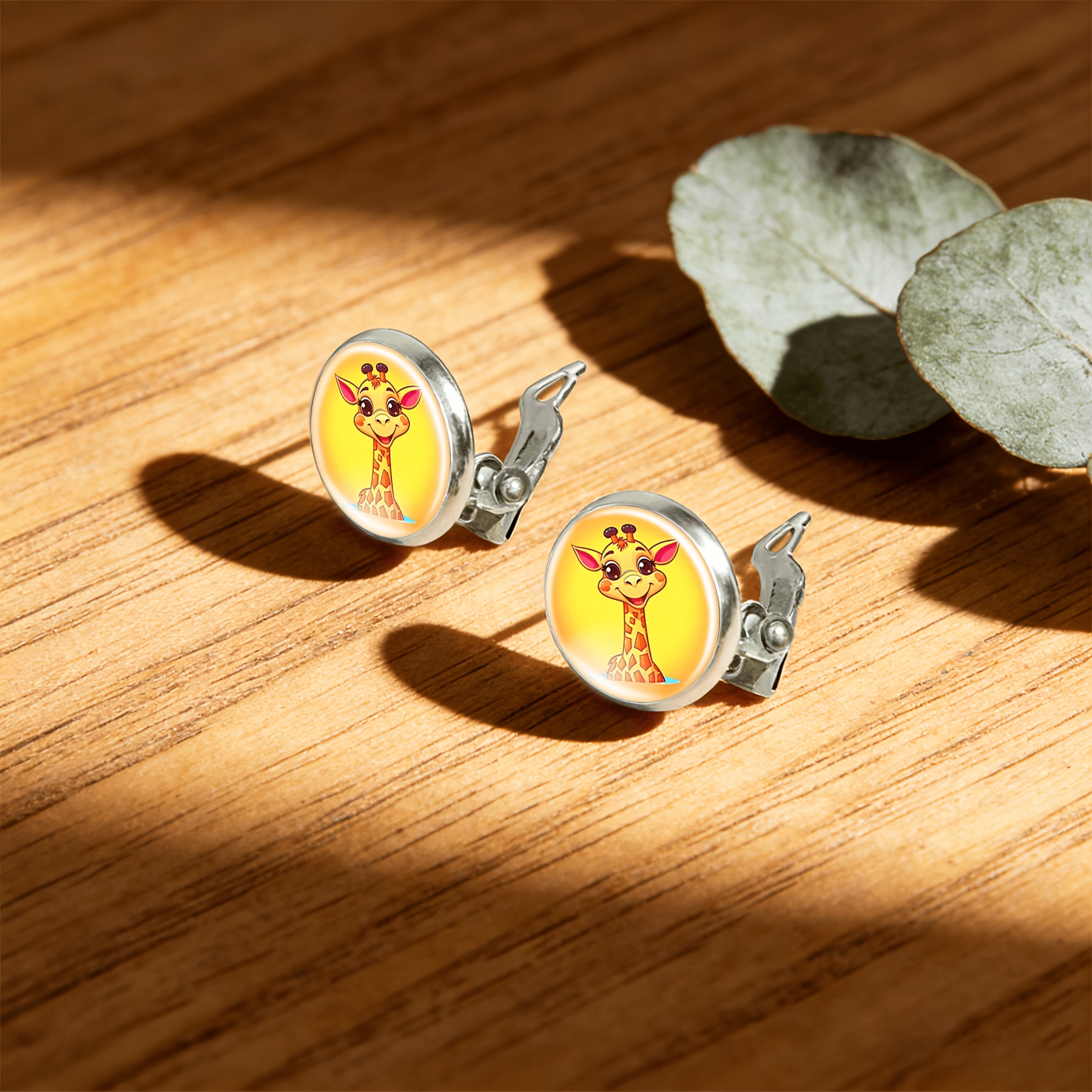2pcs No-piercing Round Glass-faced Earrings for Women